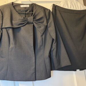 Tahari Gray Bow-Front Blazer with Matching Skirt